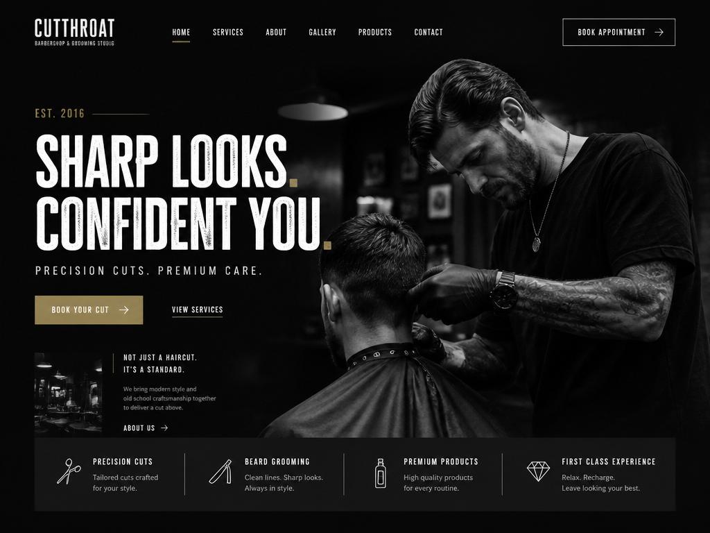 Website-Konzept: Modern Barbershop & Grooming Studio