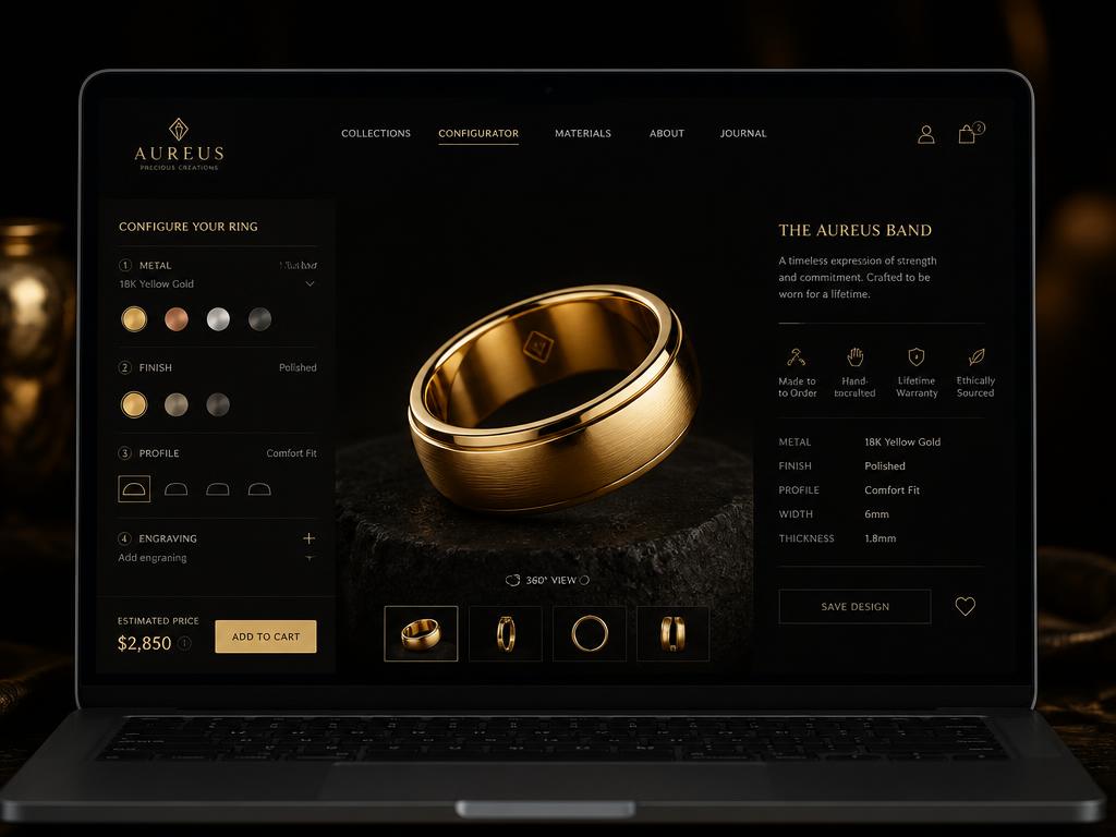 Design-Konzept: Luxus-Schmuck & Edelmetall Konfigurator
