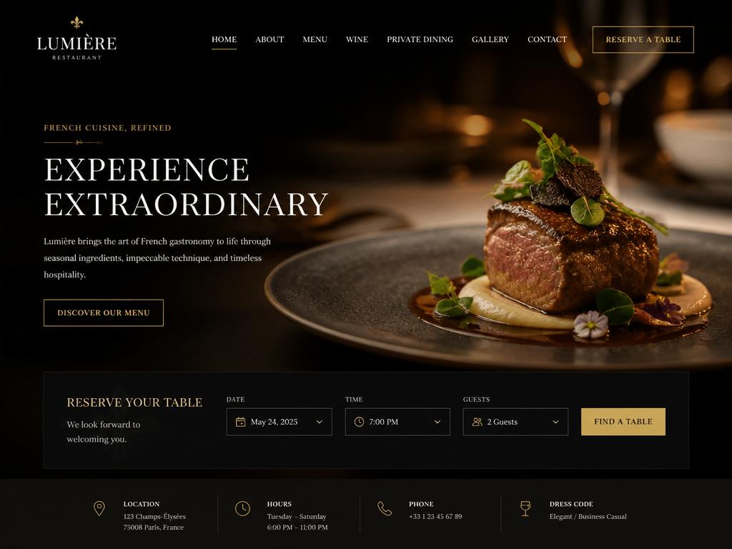 Website-Konzept: Fine Dining Restaurant & Tischreservierung